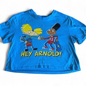Nickelodeon women's midriff Blue Hey Arnold T-shirt Medium